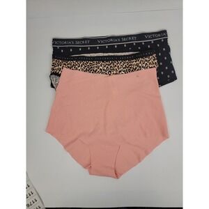 Victorias Secret Panty Bundle 3 Pack Med Peach Leopard Black Logo Brief Shortie